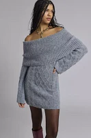 Glamorous Charcoal Marled Knit Off-The-Shoulder Sweater Mini Dress