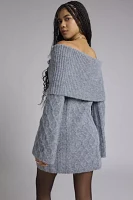 Glamorous Charcoal Marled Knit Off-The-Shoulder Sweater Mini Dress