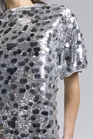 Glamorous Silver Paillette Sequin Mockneck Mini Dress