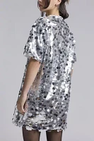 Glamorous Silver Paillette Sequin Mockneck Mini Dress