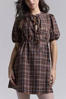 Glamorous Brown Plaid Tie-Front Mini Dress