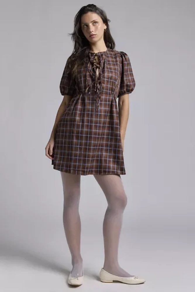 Glamorous Brown Plaid Tie-Front Mini Dress