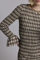 Daisy Street Shirred Plaid Long Sleeve Mini Dress