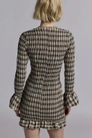 Daisy Street Shirred Plaid Long Sleeve Mini Dress