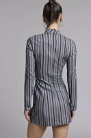 Daisy Street Pinstripe Mockneck Tailored Mini Dress