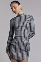 Daisy Street Pinstripe Mockneck Tailored Mini Dress