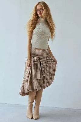 For Love & Lemons Gingerbread Gingham Midi Skirt