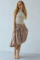 For Love & Lemons Gingerbread Gingham Midi Skirt