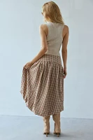 For Love & Lemons Gingerbread Gingham Midi Skirt