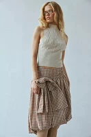 For Love & Lemons Gingerbread Gingham Midi Skirt