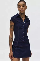 Ecote Stacey Denim Button Front Drop Waist Mini Dress