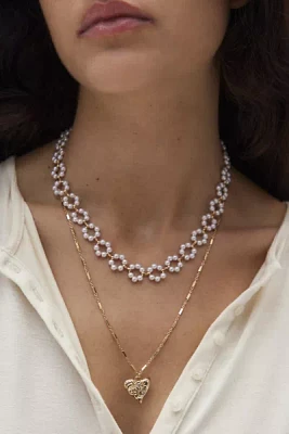 Pearl Heart Choker Layering Necklace Set