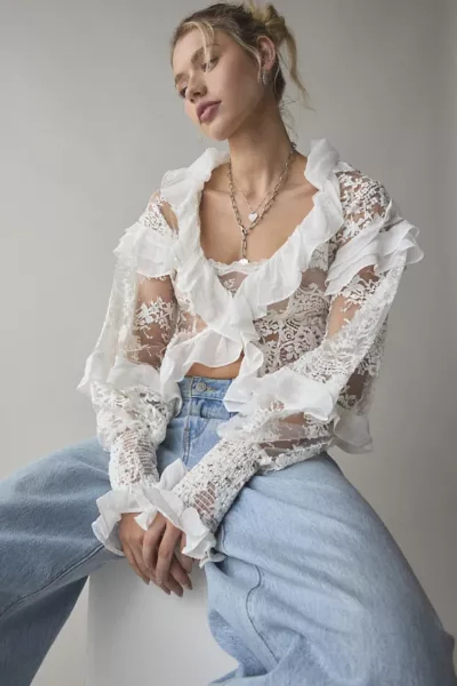 For Love + Lemons Holiday Lace Long Sleeve Blouse