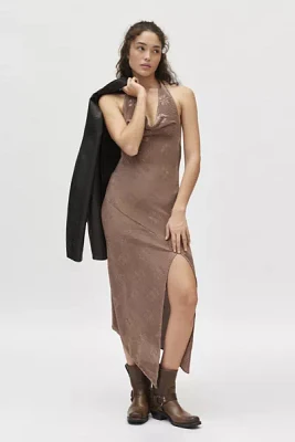 Silence + Noise Sienna Plisse Cowl Neck Halter Midi Dress