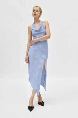 Silence + Noise Sienna Plisse Cowl Neck Halter Midi Dress
