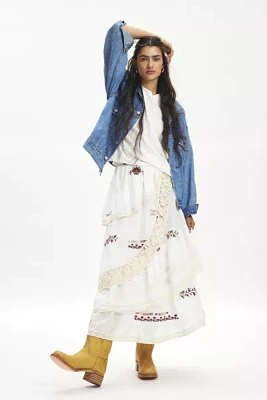 Kimchi Blue Celia Embroidered Lace Trim Tiered Midi Skirt