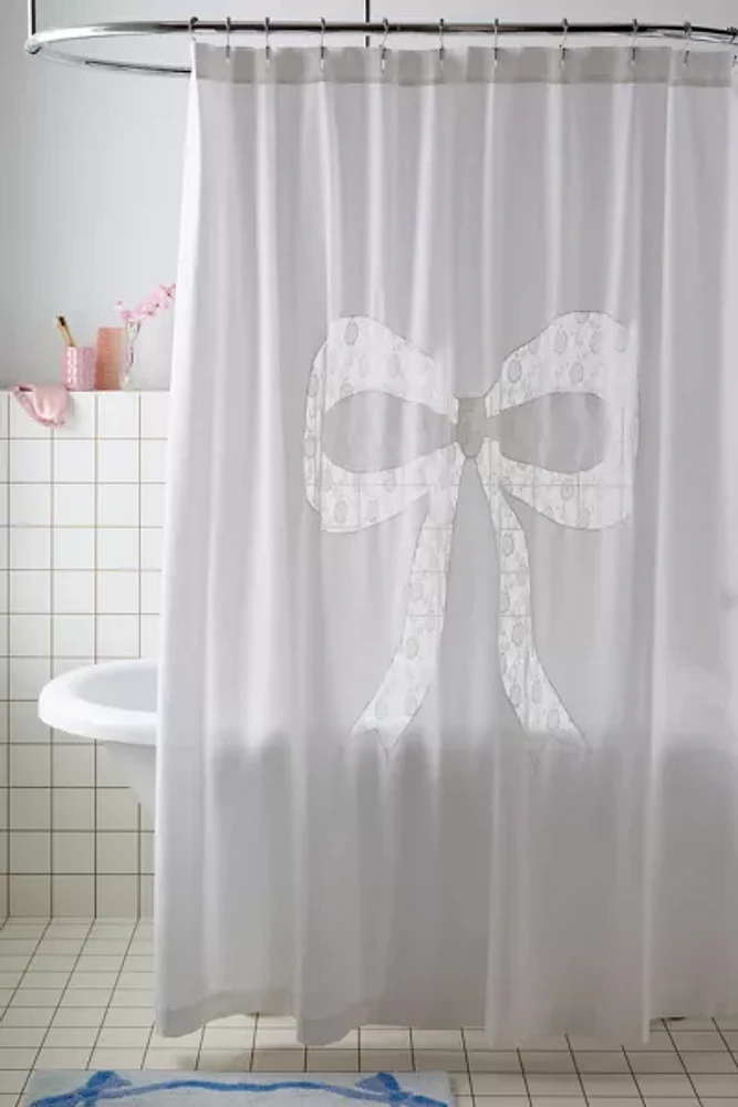 Inset Lace Bow Shower Curtain