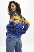 BDG Angela Fuzzy Printed Knit Oversized Crew Neck Sweater