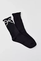 Pearl Bow Ribbed Sock