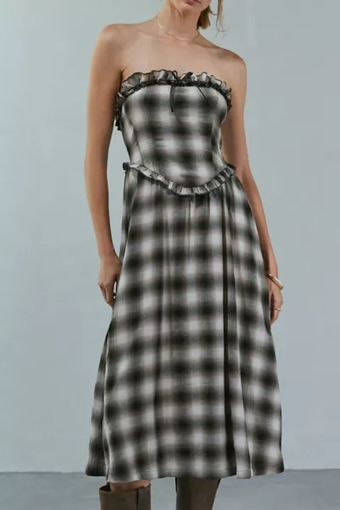 Kimchi Blue Andy Plaid Strapless Midi Dress