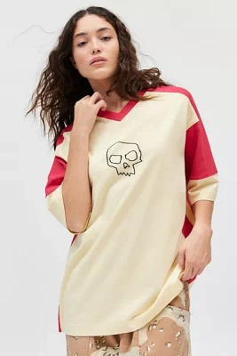 Skull Art Graphic Oversized V-Neck Jersey Tee