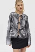 Motel Bertaria Gingham Tie Front Peplum Top