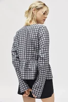 Motel Bertaria Gingham Tie Front Peplum Top