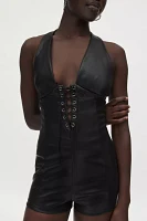 UO Lori Lace Up Faux Leather Romper