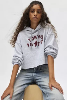 Tokyo Applique Graphic Cropped Hoodie Sweatshirt