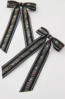 Jacquard Floral Hair Bow Barrette Set