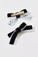 Mini Velvet Lace Hair Bow Clip Set