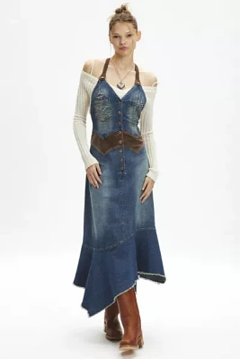 Ecote Ayanna Drop Waist Denim Maxi Dress