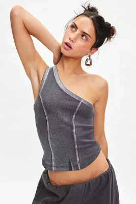 Silence + Noise Kesha Foil Ribbed Knit One Shoulder Top