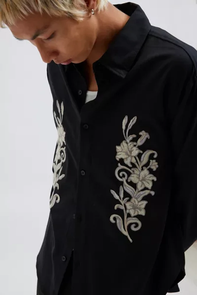 UO Floral Embroidered Long Sleeve Dress Shirt