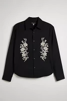 UO Floral Embroidered Long Sleeve Dress Shirt