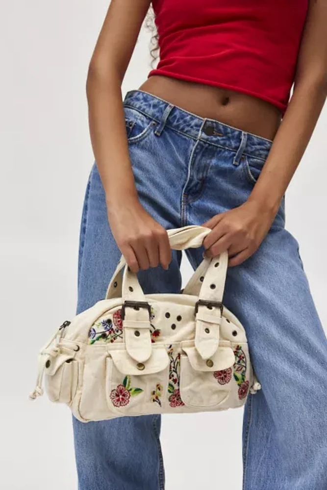 BDG Embroidered Denim Duffle Shoulder Bag