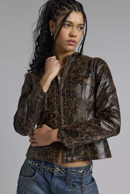 Silence + Noise Shaina Cracked Faux Leather Slim Jacket