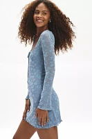 Motel Tatyana Velvet Floral Mesh Long Sleeve Mini Dress