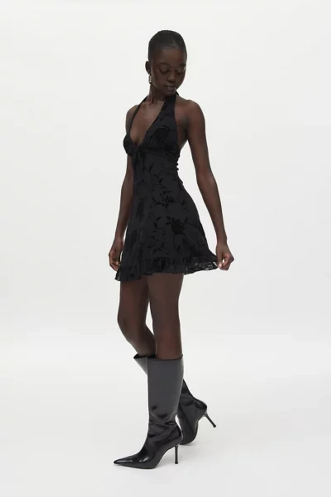 Motel Motya Rose Flocked Black Mini Dress