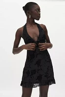 Motel Motya Rose Flocked Black Mini Dress