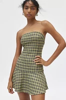 Motel Hadia Plaid Strapless Drop Waist Mini Dress