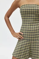 Motel Hadia Plaid Strapless Drop Waist Mini Dress