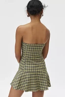 Motel Hadia Plaid Strapless Drop Waist Mini Dress