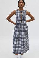 Motel Prelith Tie-Front Bow Gingham Midi Dress