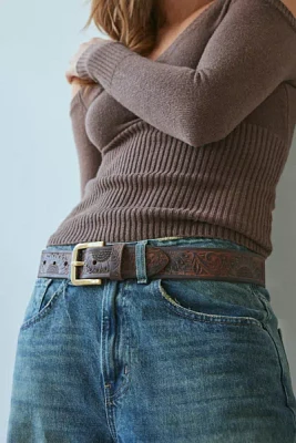 Western-Style Tooled Leather Belt