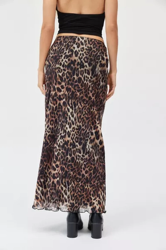 UO Leopard Print Mesh Maxi Skirt