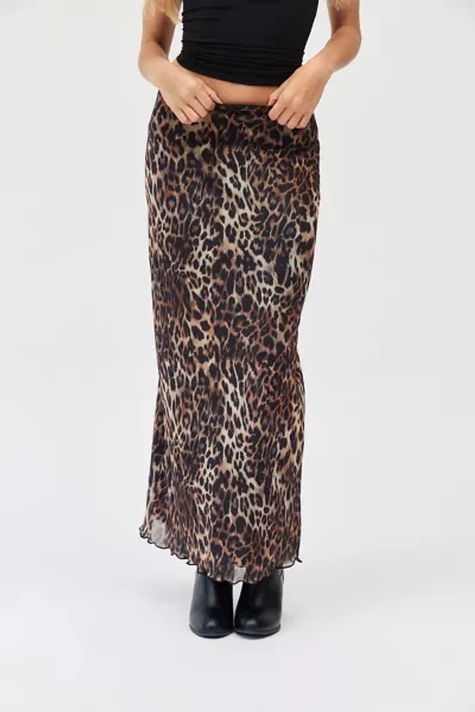 UO Leopard Print Mesh Maxi Skirt