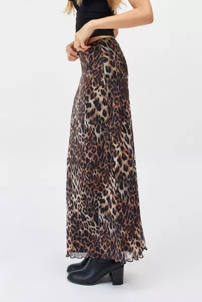 UO Leopard Print Mesh Maxi Skirt