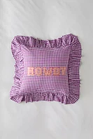 Gingham Howdy Slogan Text Ruffle Throw Pillow