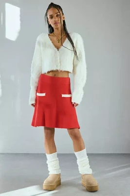 Neon Rose Contrast Trim Sweater Mini Skirt